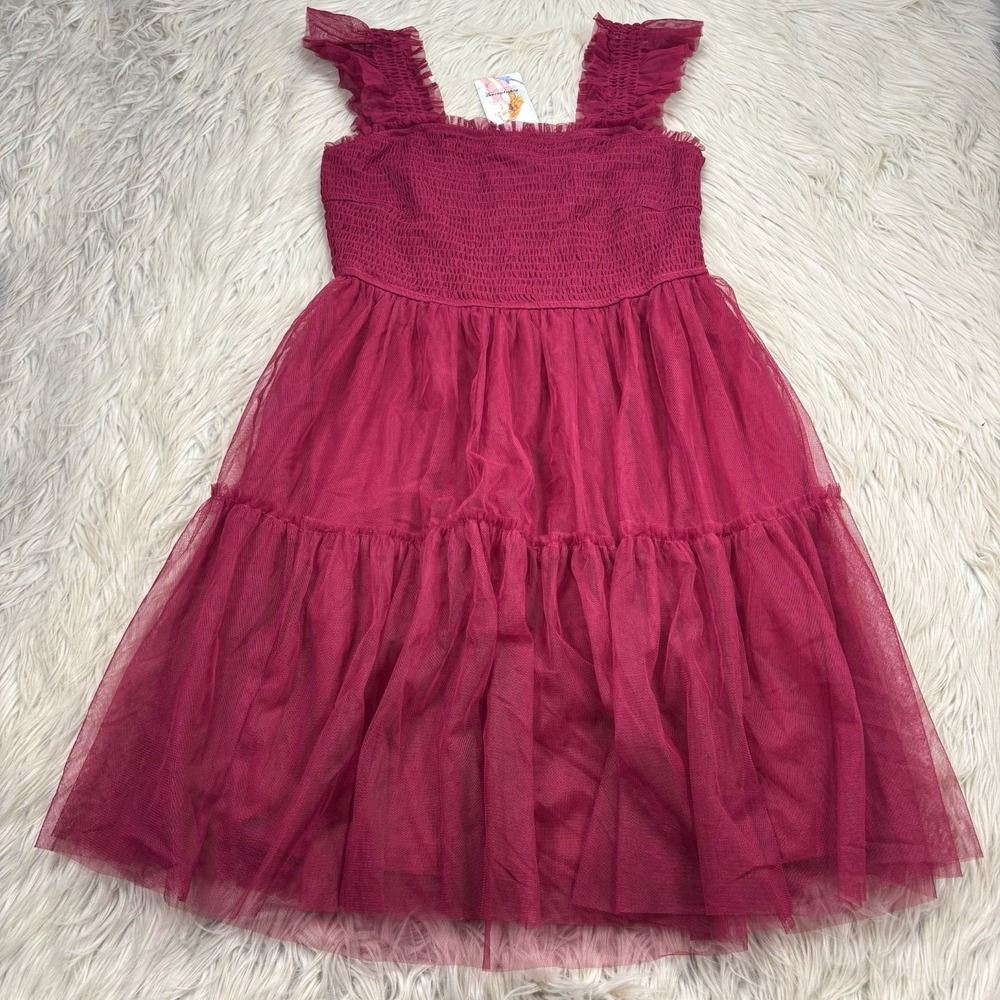 NWT Pretty Garden Women's M Burgundy Tiered Mesh Empire Dress Fairy HOCO